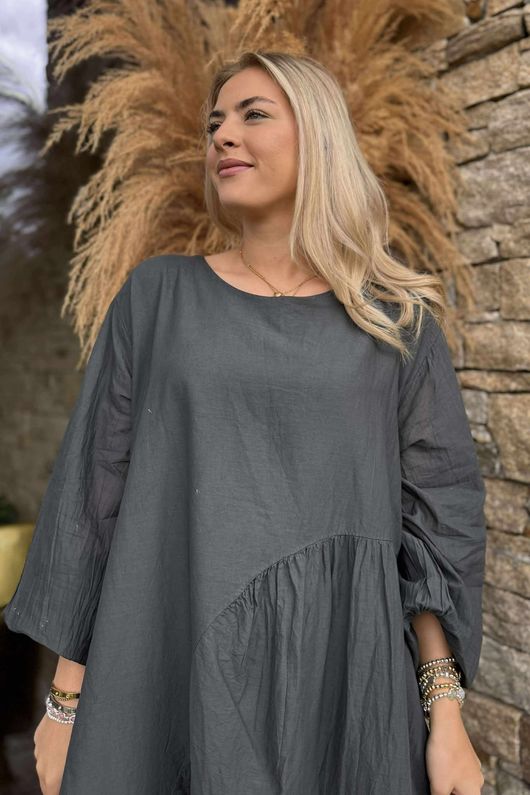 Made in Italy Purdy Pure Cotton Smock Dress Charcoal